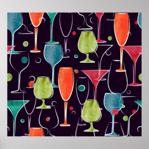 Poster Cocktails d'aquarelle, motif vintage coloré.