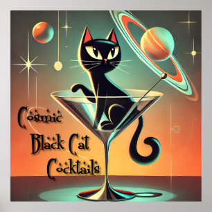 Poster Cocktails de chat noir cosmique futuriste atomique