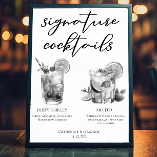 Poster Cocktails de mariage noir et blanc Dirty Shirley M