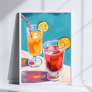 Poster Cocktails de piscine d'été Aquarelle