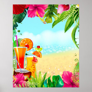 Poster Cocktails d'été tropicaux et fête d'été sur la pla