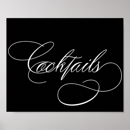 Poster Cocktails | Élégant script blanc sur panneau à bar (Devant)