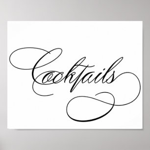 Poster Cocktails   Élégant script noir sur panneau barre 