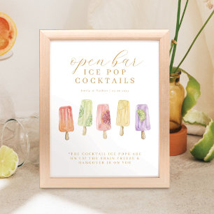 Poster Cocktails Glace à l'eau de Bar Menu à l'aquarelle