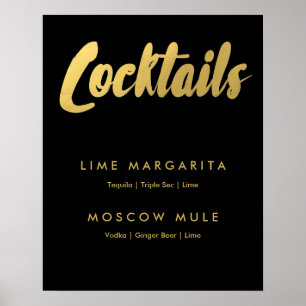 Poster Cocktails menu or glam sign couleur modifiable