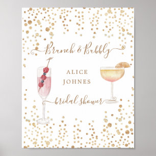 Poster cocktails pétillants paillettes dorées brunch de m