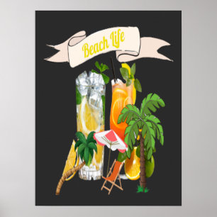 Poster Cocktails rétro à The Beach