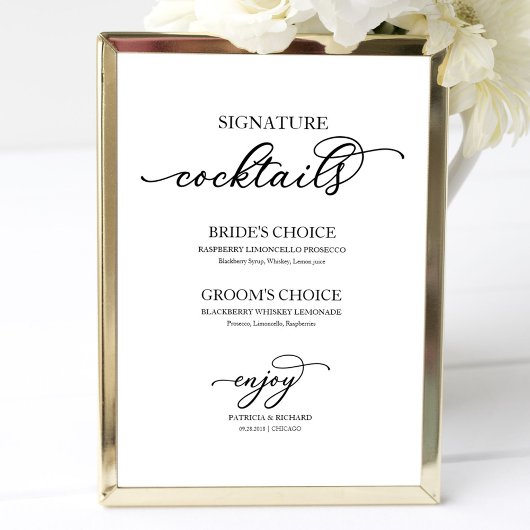 Poster Cocktails Signature Chic Script Noir
