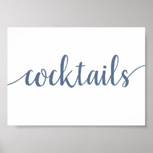 Poster Cocktails simples   Dusty Blue Any Event Bar Sign