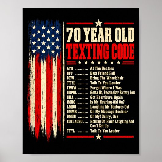 Poster Code de senior de 70 ans envoyant un SMS sur une œ (Devant)