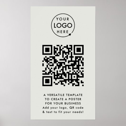 Poster Code QR | Business Logo Professionnel Simple Grey (Devant)