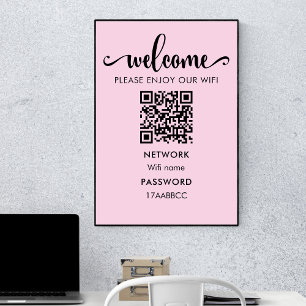 Poster Code QR d'accueil WIFI Profitez De Notre Rose Wi
