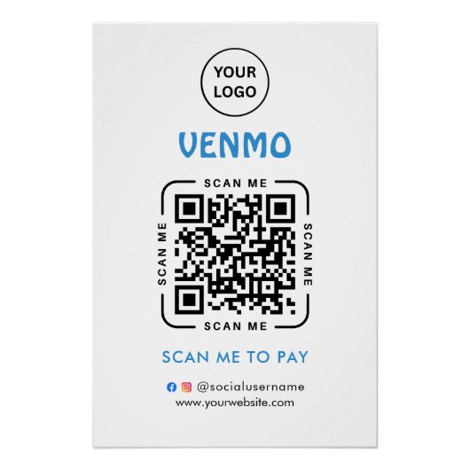 Poster Code QR de paiement Venmo | Scannez pour payer le (Devant)