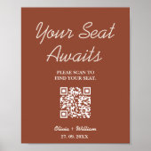 Poster Code QR de plan de table de mariage bohème orange (Devant)