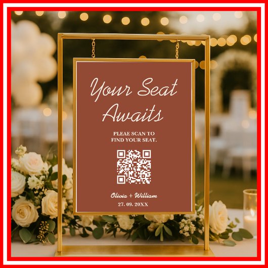 Poster Code QR de plan de table de mariage bohème orange