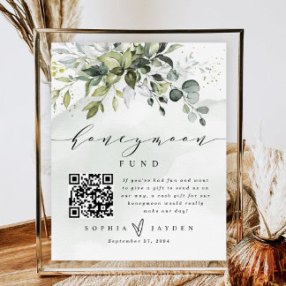 Poster Code QR de verdure Lune de miel Mariage Fonds de t
