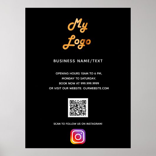Poster Code QR du logo de l'entreprise instagram noir (Devant)