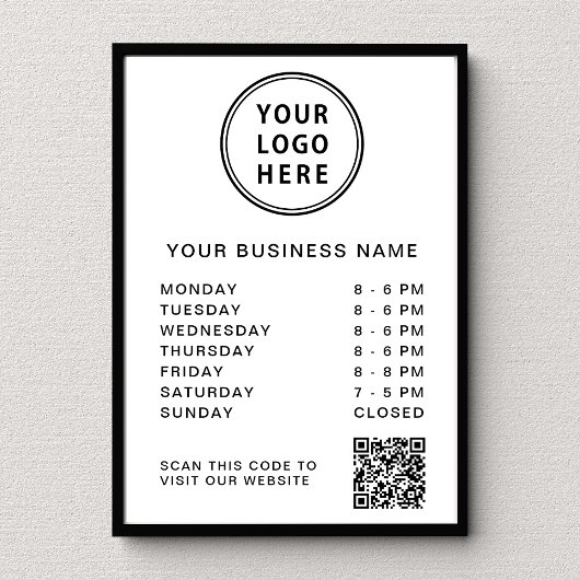 Poster Code QR du logo des heures d'ouverture du site Web