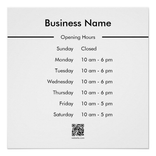 Poster Code QR du nom de l'entreprise Heures d'ouverture (Devant)