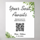 Poster Code QR du plan de table de mariage à la verdure d (Devant)
