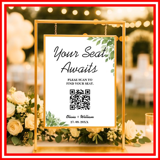 Poster Code QR du plan de table de mariage à la verdure d