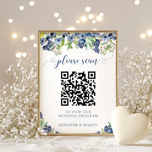 Poster Code QR du programme de mariage floral à la myrtil