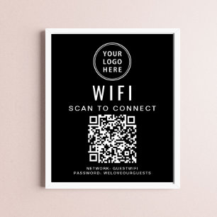 Poster Code QR du réseau Wifi du logo d'entreprise Noir