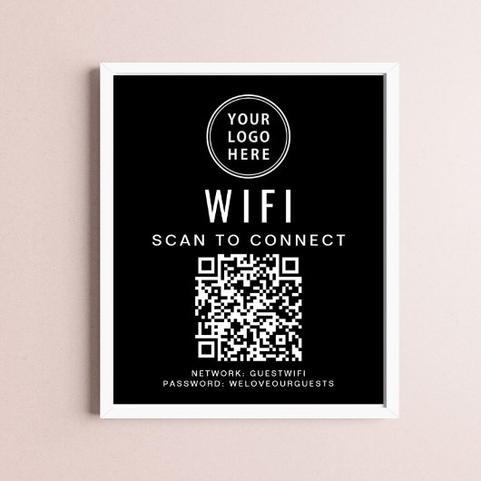Poster Code QR du réseau Wifi du logo d'entreprise Noir