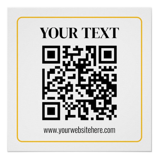 Poster Code QR éditable & Texte avec bordure jaune or (Devant)