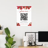Poster Code QR élégant de programme de mariage floral ros (Bureau à domicile)