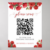 Poster Code QR élégant de programme de mariage floral ros (Devant)