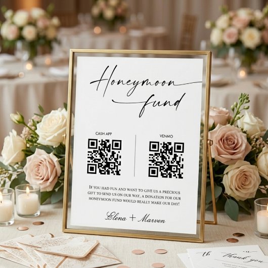 Poster Code QR élégant pour le cadeau de mariage de lune 