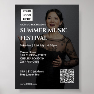 Poster Code QR et logo du festival de musique d'été