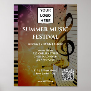 Poster Code QR et logo du festival de musique d'été