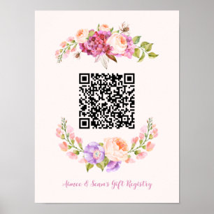 Poster Code QR personnalisé Mariage de cadres floraux Reg