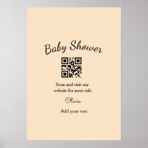 Poster Code QR simple pour baby shower avec nom et texte