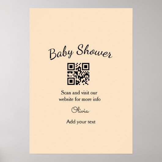 Poster Code QR simple pour baby shower avec nom et texte (Devant)