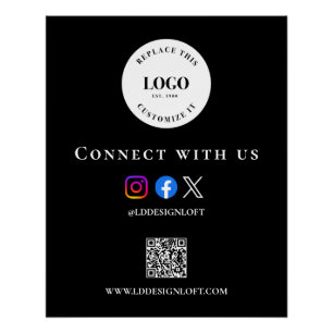 Poster Code QR social noir et blanc site web personnalisé