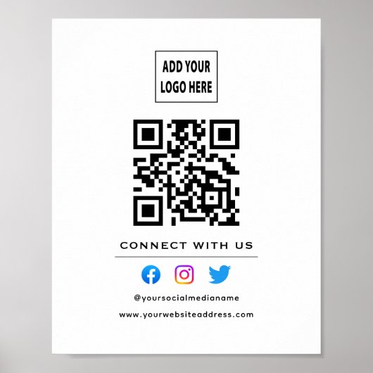 Poster Code QR Suivez Scan Pour Nous Connecter Blanc Noir (Devant)
