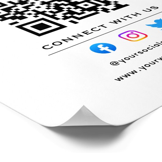 Poster Code QR Suivez Scan Pour Nous Contacter Blanc Noir (Coin)