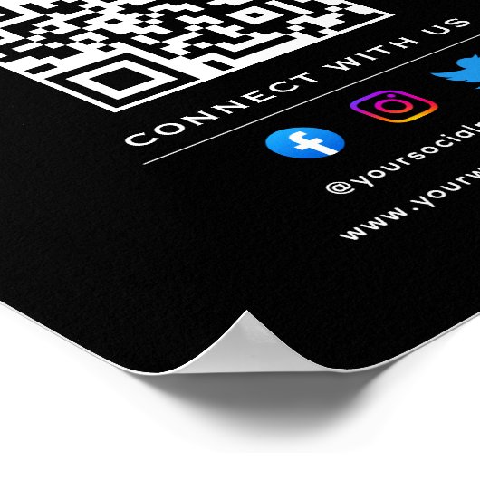 Poster Code QR Suivez Scan Pour Nous Contacter Noir Blanc (Coin)
