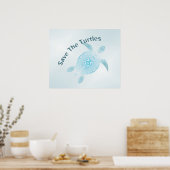Poster Code QR | Tortue tribale en métal bleu (Cuisine)