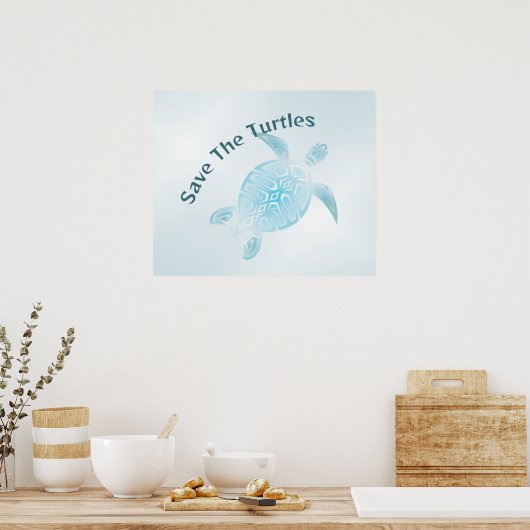 Poster Code QR | Tortue tribale en métal bleu (Cuisine)