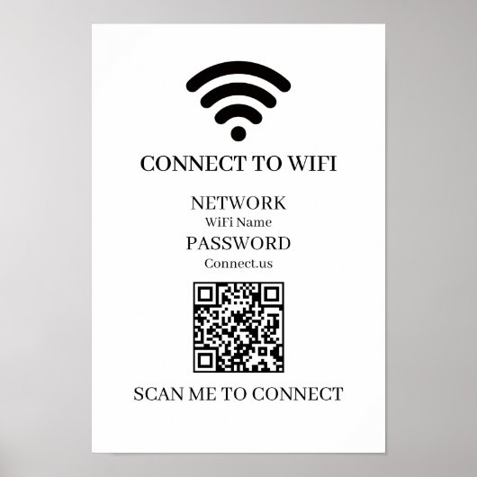 Poster Code QR WiFi personnalisé | Affichage de scan de r (Devant)