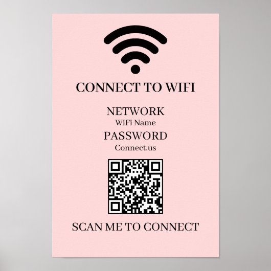 Poster Code QR WiFi Rose Personnalisé | Affichage de scan (Devant)