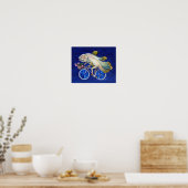 Poster Coelacanth à vélo avec fleurs (Cuisine)