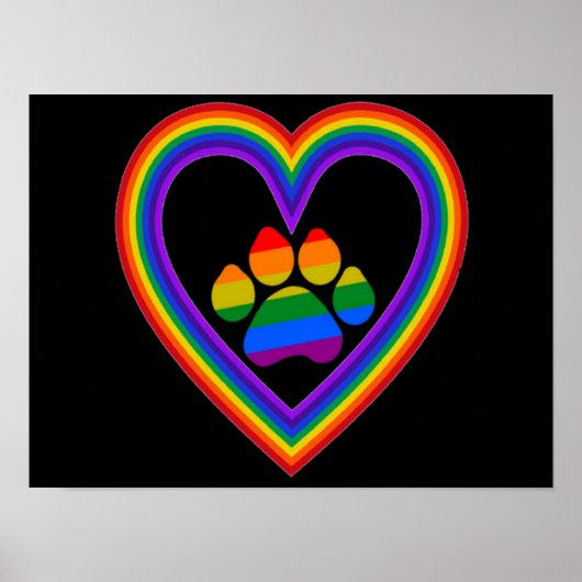 Poster Coeur arc-en-ciel avec Paw (Devant)