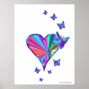 Poster Coeur arc-en-ciel et papillon