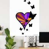 Poster Coeur arc-en-ciel et papillon (Bureau à domicile)