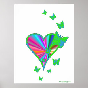 Poster Coeur arc-en-ciel et papillon